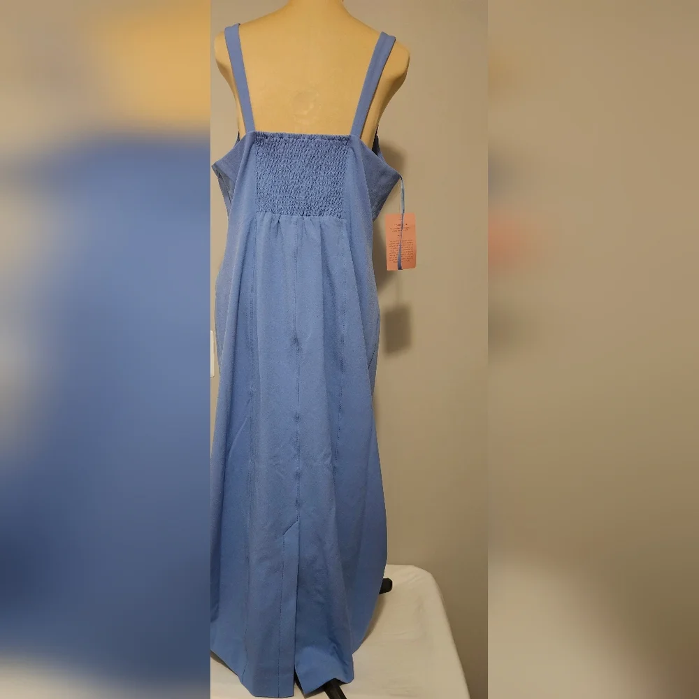 BHLDN Anthropologie NWT Sweatheart Crepe Midi Sky Blue Dress Sz L - Picture 2 of 13